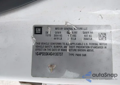 2016 Buick Verano Leather Group z USA, uszkodzony, nr VIN 1G4PS5SK4G4130737